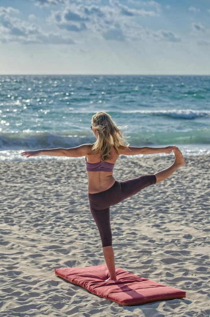 daily health with exercise on the beach